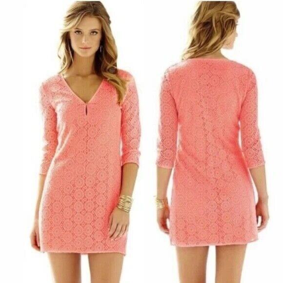 Lilly Pulitzer Lamora Lace Mini Dress Pucker Pink - Picture 1 of 7